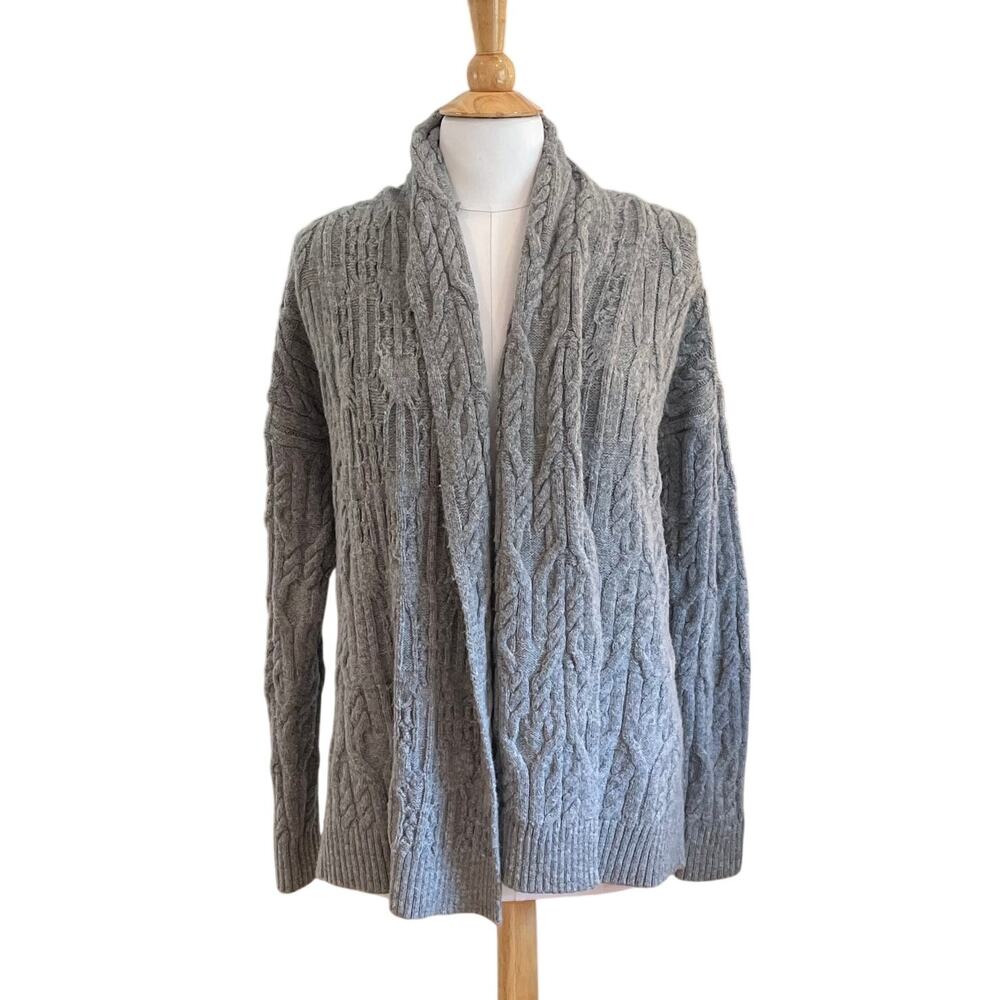 Ann Taylor Alpaca Wool Blend Gray Cable Knit Open Cardigan Sweater Minimalist M